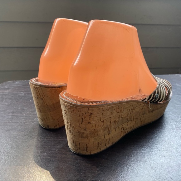 SAM EDELMAN Reid White Brown leather Cork Wedge Platform Mules Slides Sandals - Picture 5 of 13
